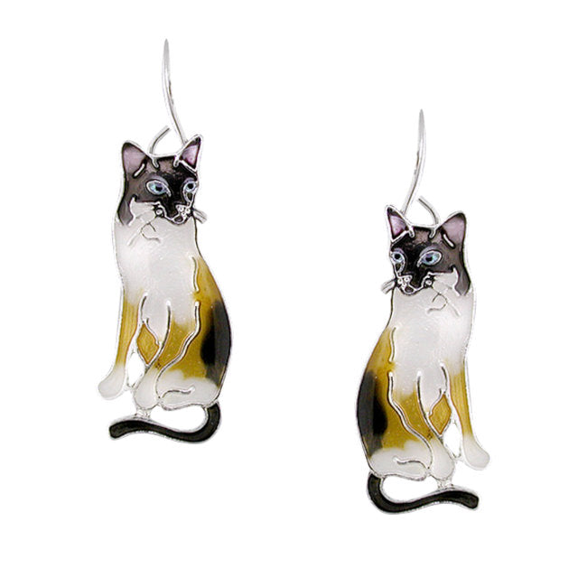 Siamese Cat Sterling Silver plated hook Earrings with Enamels