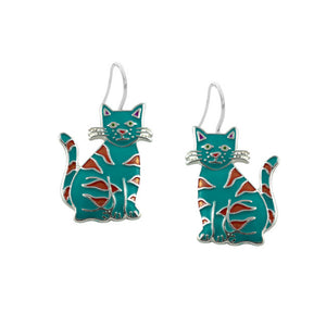 Calypso Cat Sterling Silver plated dangle Earrings with Enamels