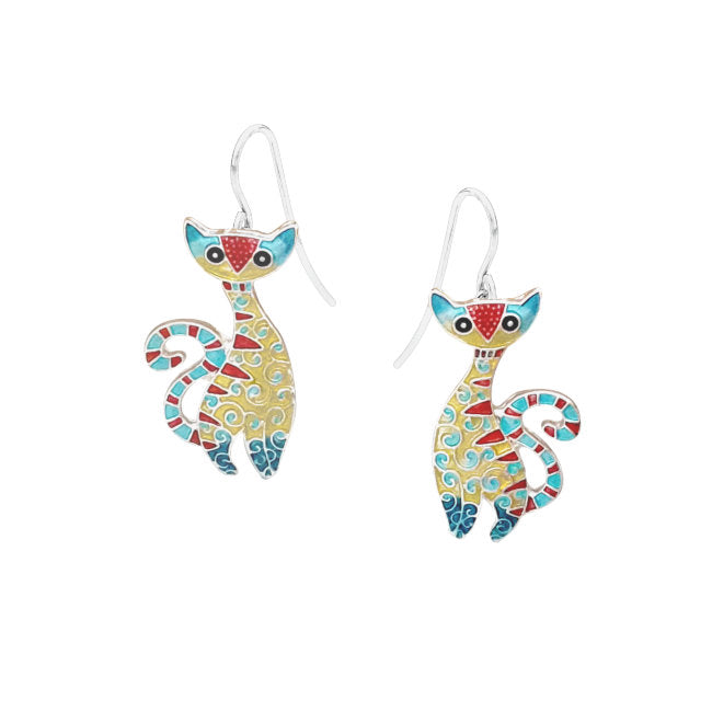 Cat Radiance Sterling Silver plated dangle Earrings with Enamels