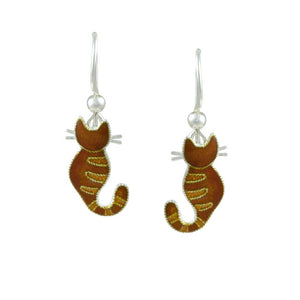 Cat with Stripes Silver plated dangle Earrings with Enamels
