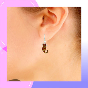Cat with Stripes Silver plated dangle Earrings with Enamels modelled