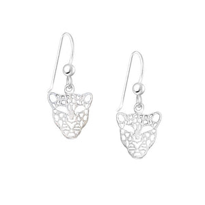 Leopard Face filigree Sterling Silver hook Earrings