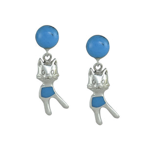 Cat Sterling Silver with Blue Turquoise drop Earrings