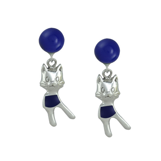 Cat Sterling Silver with Lapis Lazuli drop Earrings