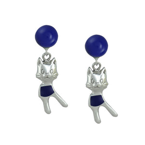 Cat Sterling Silver with Lapis Lazuli drop Earrings