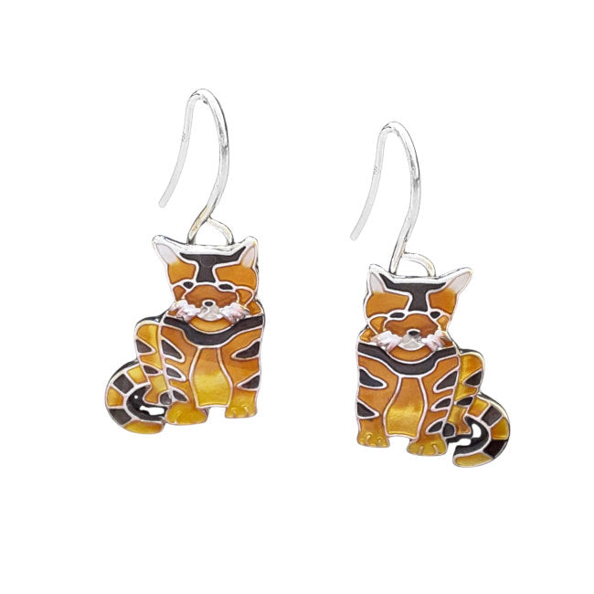 Tabby Cat Sterling Silver plated dangle Earrings with Enamels