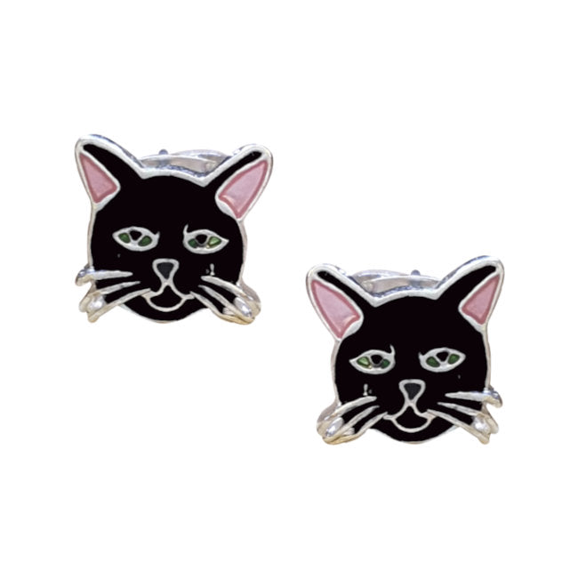 Black Cat Sterling Silver plated stud Earrings with Enamels