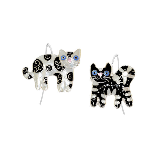 Cat Friends Sterling Silver plated and Enamels hook Earrings