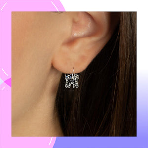 Cat Friends Sterling Silver plated and Enamels hook Earrings modelled on the left