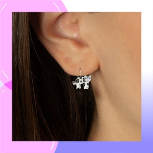 Cat Friends Sterling Silver plated and Enamels hook Earrings modelled on the right