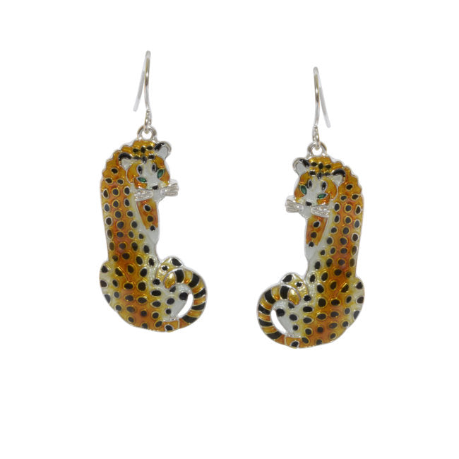Cheetah Sterling Silver plated dangle Earrings with Enamels