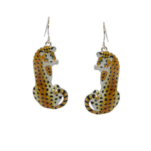 Cheetah Sterling Silver plated dangle Earrings with Enamels