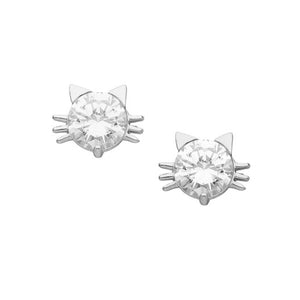Cat Face Sterling Silver stud Earrings with Cubic Zirconia