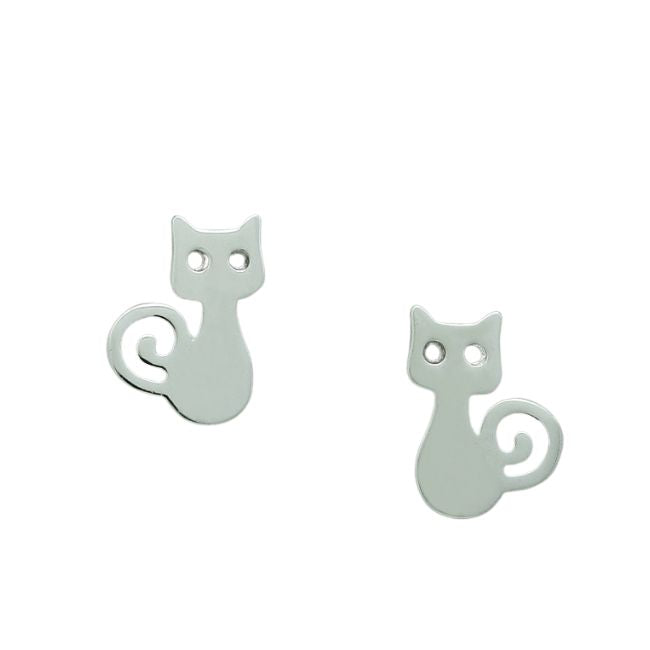 Cat with Curly Tail Sterling Silver stud Earrings