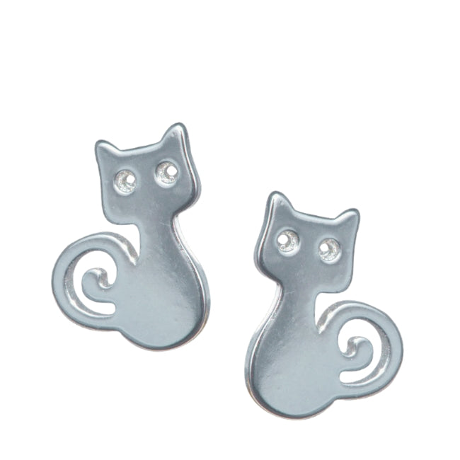 Cat with Curly Tail Sterling Silver Earrings