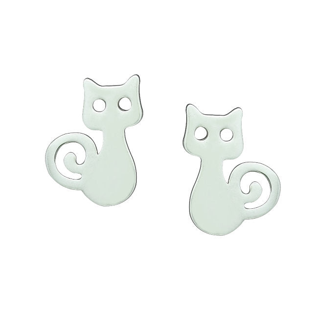 Cat with Curly Tail Sterling Silver stud Earrings