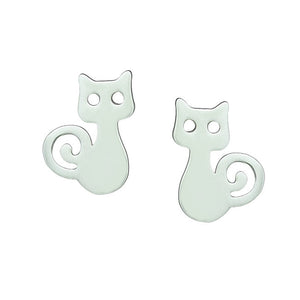 Cat with Curly Tail Sterling Silver stud Earrings