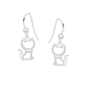 Cat with Bow Sterling Silver with Cubic Zirconia dangle Earrings