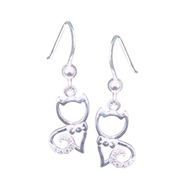 Cat with Curly Tail Sterling Silver Earrings with Cubic Zirconia