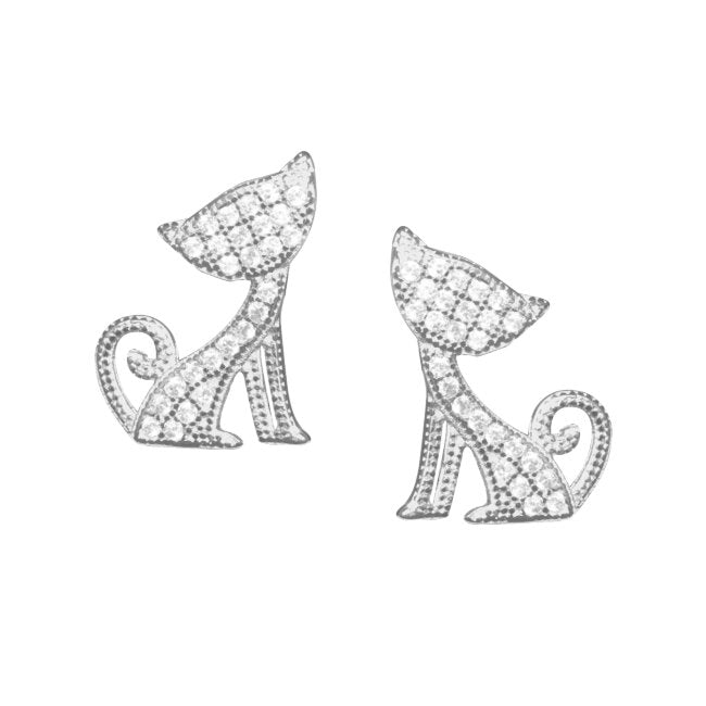 Cat Sterling Silver with Cubic Zirconia Earrings