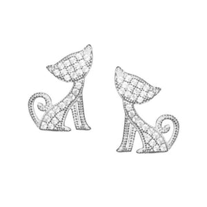 Cat Sterling Silver with Cubic Zirconia Earrings