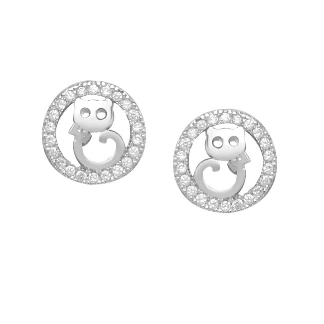Cat Sterling Silver with Cubic Zirconia stud Earrings