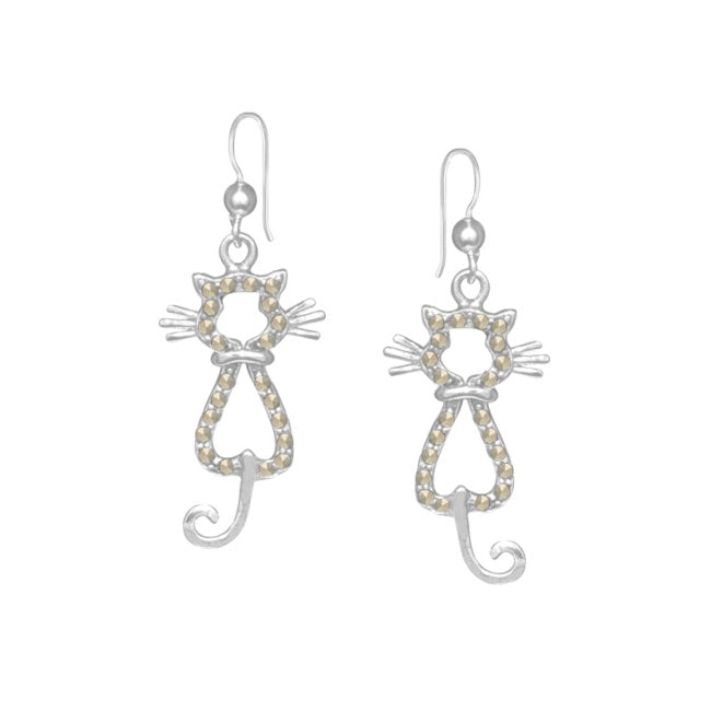 Cat Sterling Silver hook Earrings with Marcasite