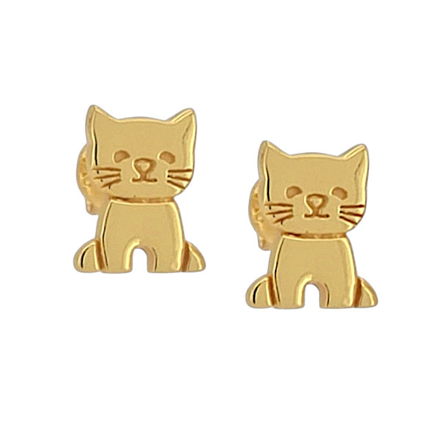 Cat Sterling Silver with 18k Gold stud Earrings