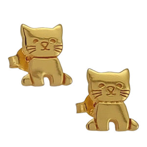 Cat Sterling Silver push-back Earrings with 18k Gold