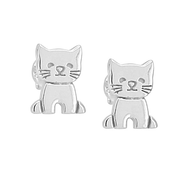 Cat Sterling Silver stud Earrings