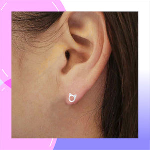 Cat with Pointy Ears Sterling Silver stud Earrings modelled