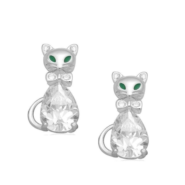 Cat Sterling Silver stud Earrings with Cubic Zirconia