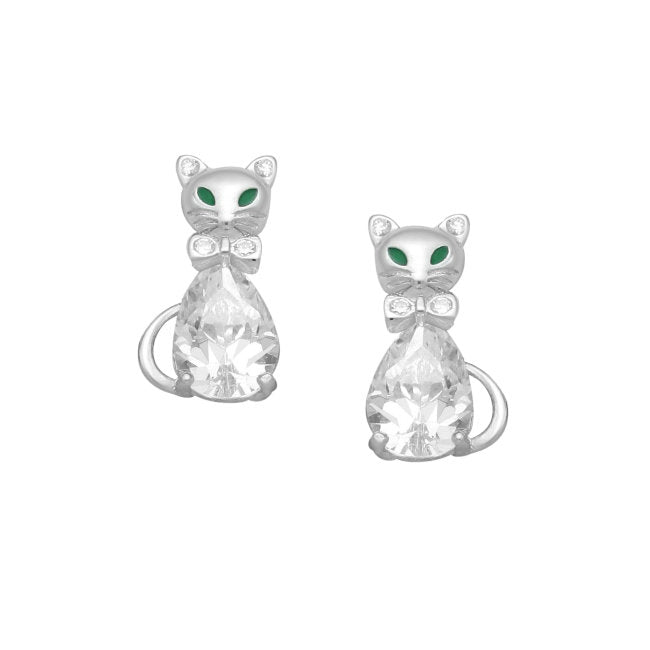 Cat Sterling Silver with Cubic Zirconia stud Earrings