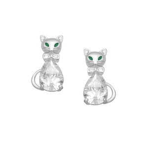 Cat Sterling Silver with Cubic Zirconia stud Earrings