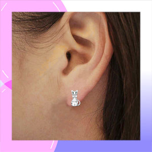 Cat Sterling Silver with Cubic Zirconia stud Earrings modelled