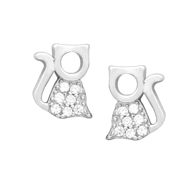 Cat Sterling Silver with Cubic Zirconia stud Earrings