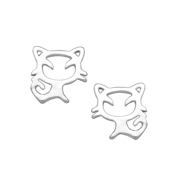 Cat Sterling Silver stud Earrings