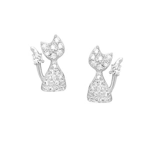 Cat Sterling Silver with Cubic Zirconia stud Earrings