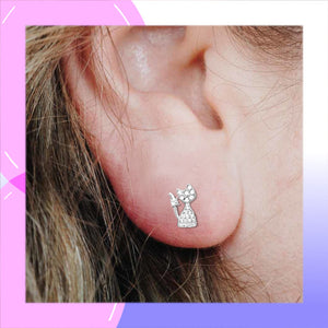 Cat Sterling Silver with Cubic Zirconia stud Earrings modelled