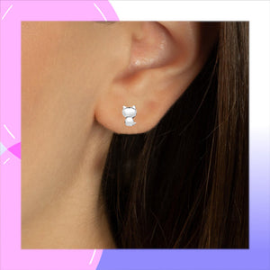 Cat Sterling Silver stud Earrings modelled