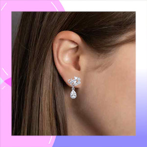 Cat & Paw Sterling Silver with Cubic Zirconia Asymmetrical Earrings modelling teardrop cz and cat