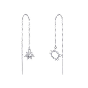 Cat Face & Paw Sterling Silver with Cubic Zirconia Asymmetrical threader Earrings