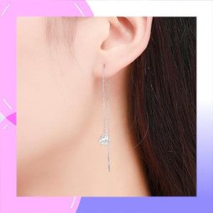 Cat Face & Paw Sterling Silver with Cubic Zirconia Asymmetrical threader Earrings modelling the Cat Paw
