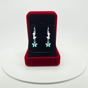 Cat with Star Sterling Silver dangle Earrings presented in a gift box