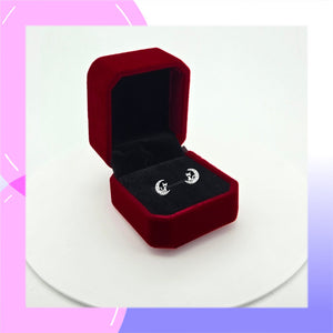 Cat & Moon Sterling Silver and Cubic Zirconia stud Earrings presented in a gift box