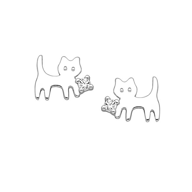 Cat Sterling Silver push-back Earrings with Cubic Zirconia