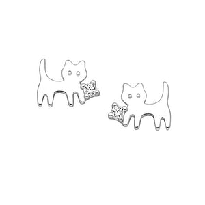 Cat Sterling Silver push-back Earrings with Cubic Zirconia