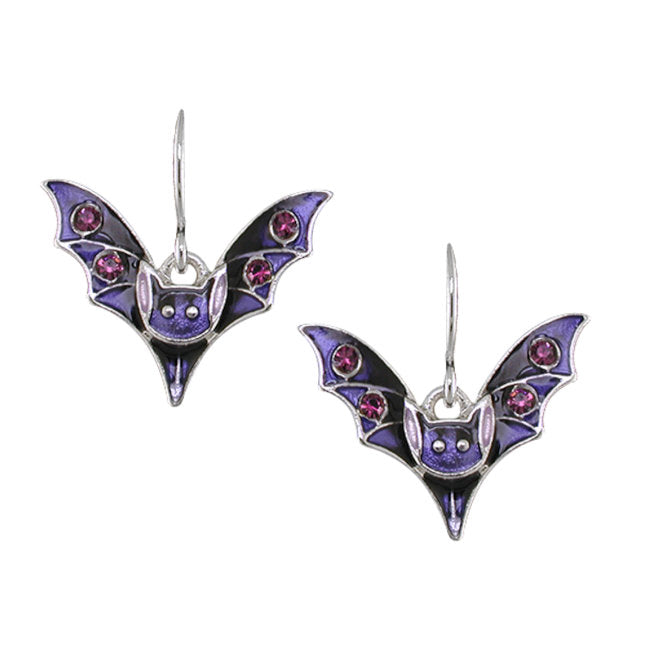 Bat Sterling Silver plated hook Earrings with Enamels & Crystals