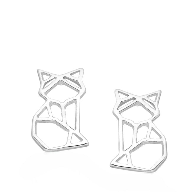 Cat Origami Sterling Silver Earrings