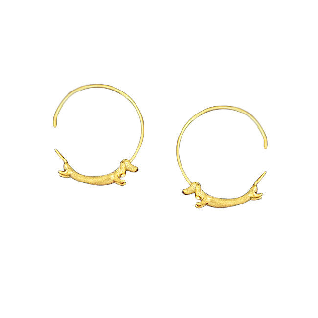 Dachshund Sterling Silver and 18kt Gold hoop Earrings